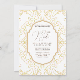 Espanol Invitación Boda Elegante Weißes Gold Verzi Einladung
