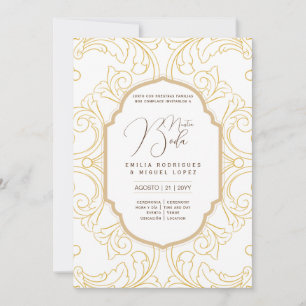 Espanol Invitación Boda Elegante Weißes Gold Verzi Einladung