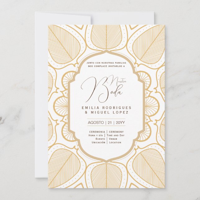 Espanol Invitación Boda Elegante Weißes Gold Verzi Einladung (Vorderseite)