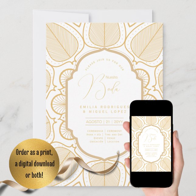 Espanol Invitación Boda Elegante White Gold Weddin Einladung (Von Creator hochgeladen)