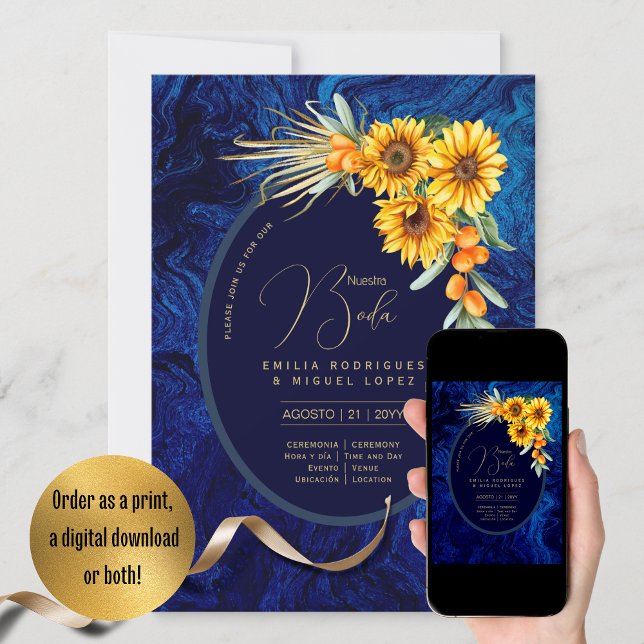 Espanol Invitación Boda Rustic Blue Sunflowers Inv Einladung (Von Creator hochgeladen)
