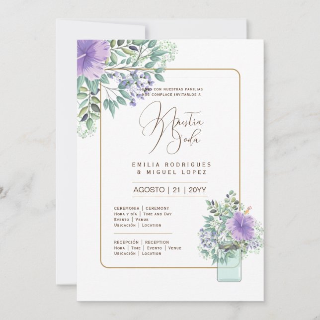 Espanol Invitación de Boda Floral Wedding Rustikal Einladung (Vorderseite)