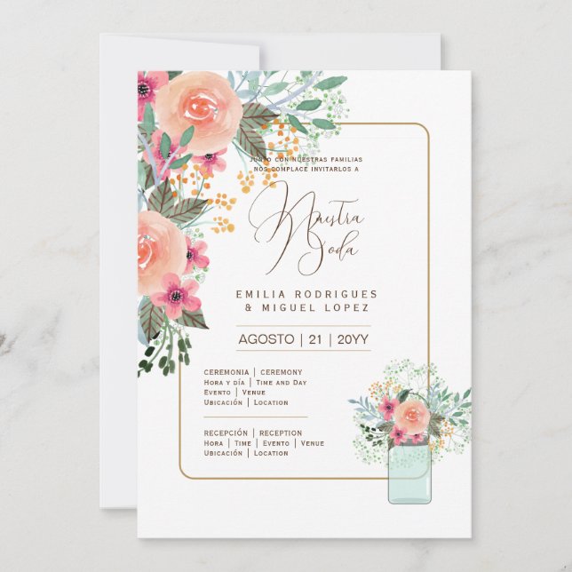 Espanol Invitación de Boda Summer Floral Wedding I Einladung (Vorderseite)