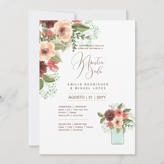 Espanol Invitación de Boda Summer Floral Wedding I Einladung (Vorderseite)