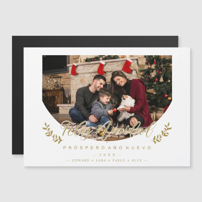 Español Moderna Tipografía Feliz Navidad Foto Magnetkarte (Vorne/Hinten)