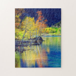 Espenbaum im Herbst, spiegelt sich im Grant Lake