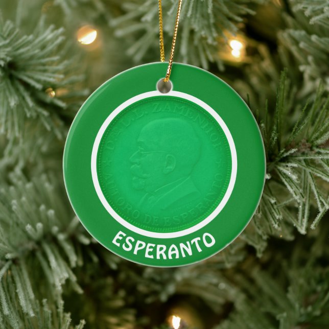 Esperanto-Flagge + Zamenhof Keramik Ornament (Baum)