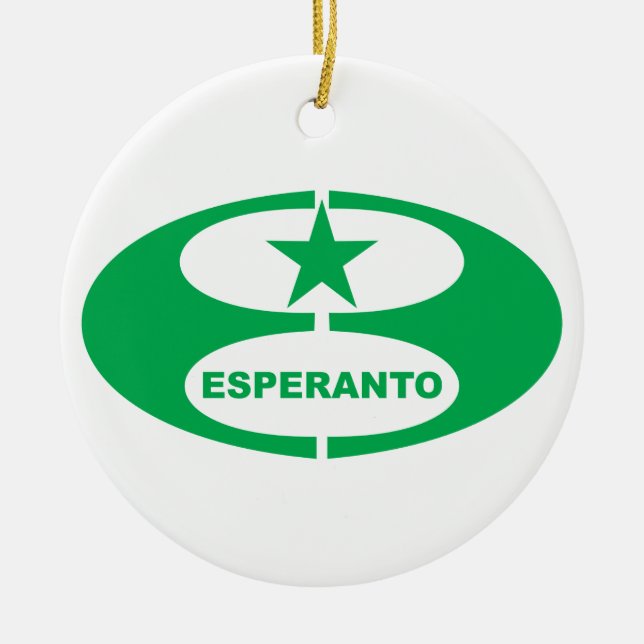 Esperanto-Symbol + Flagge, Keramik Ornament (Vorne)