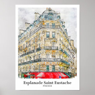 Esplanade Saint Eustache Frankreich Reise Aquarell Poster