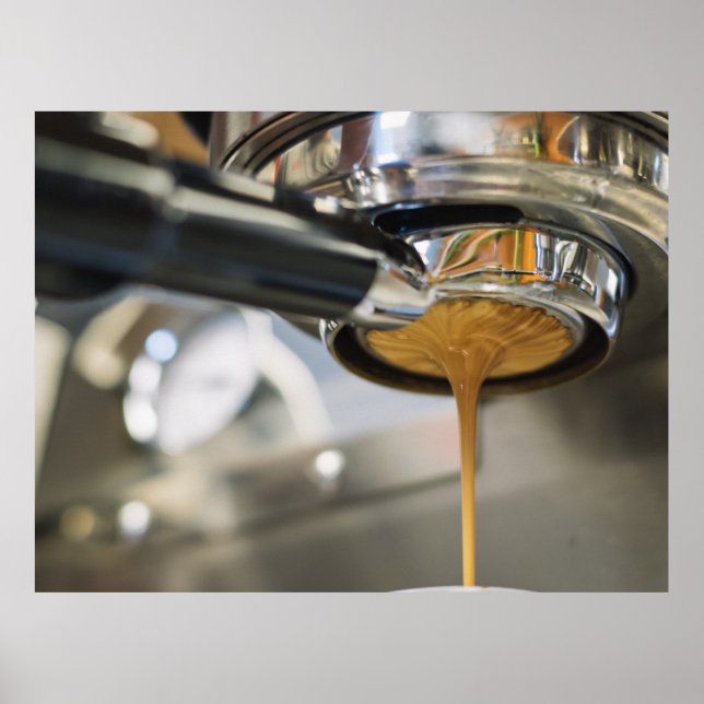 Espresso aus der Kaffeemaschine gießen Poster (Vorne)
