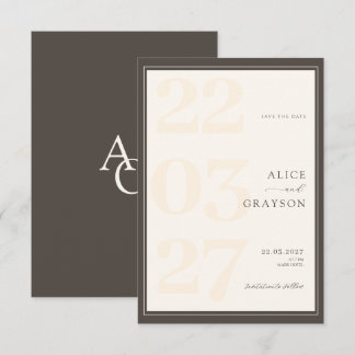 Espresso Beige Classic Modern Minimalist Wedding Save The Date