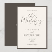 Espresso Beige Script Classic Minimalist Wedding