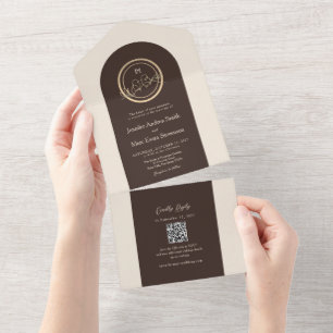 Espresso-Braun-Gold-QR-Code-Hochzeit All In One Einladung