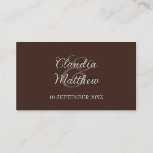 Espresso-Braun und Silber Schrift Hochzeit Platzkarte