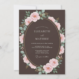 Espresso-Braune Prächtige Rosen-Hochzeit Einladung