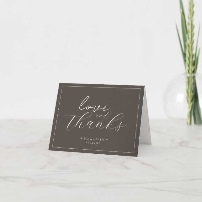 Espresso Brown Script Classic Minimalist Wedding Dankeskarte (Vorderseite)