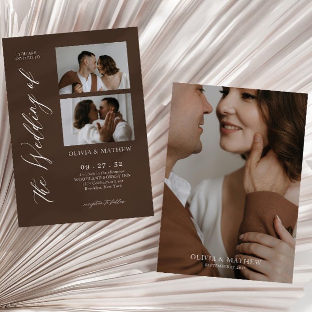 Espresso Contemporary Script Foto Collage Hochzeit Einladung (Von Creator hochgeladen)