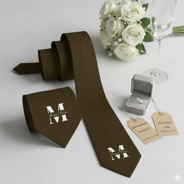 Espresso | Custom Monogram Wedding Groomsmen  Krawatte (Espresso | Custom Monogram Wedding Groomsmen Neck Tie)