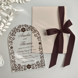 Espresso Elegant Florale Hochzeit Acryleinladungen