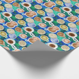 Espresso Green Coffee Cups Wasserfarbiges Muster Geschenkpapier