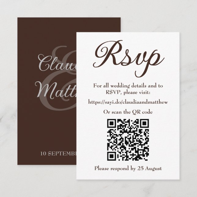 Espresso-Hochzeitswebsite-RSVP mit QR-Code RSVP Karte (Vorne/Hinten)
