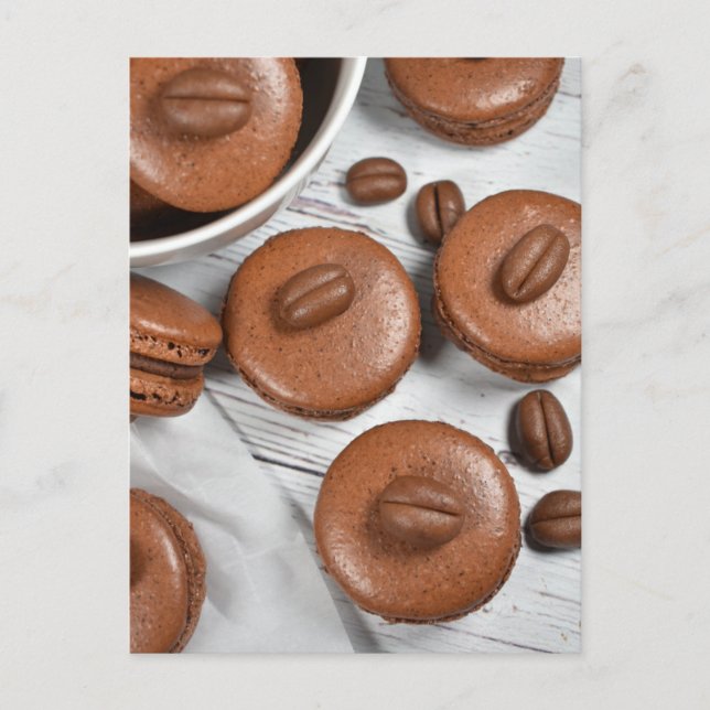 Espresso-Kaffeebauche Macarons Postkarte (Vorderseite)