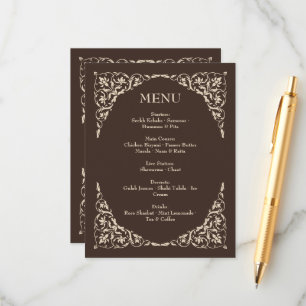 Espresso Luxe Braune und Beige Hochzeitsmenü Begleitkarte
