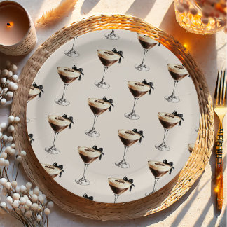 Espresso Martini Black Bow Brautparty Pappteller