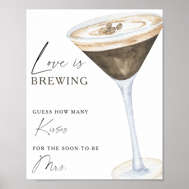 Espresso Martini Brautparty Wie viele Küsse Poster (Vorne)