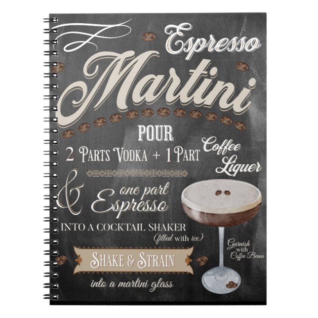 Espresso Martini Chalkboard Rezept Notizblock (Vorderseite)