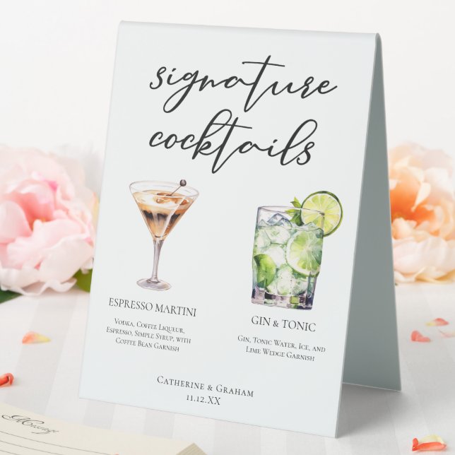 Espresso Martini Gin & Tonic Cocktail Hochzeitsmen Tischaufsteller (In Situ (Hochzeit))