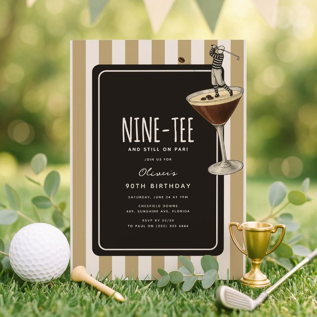 Espresso Martini Golf Themed 90th Birthday Einladung (Von Creator hochgeladen)