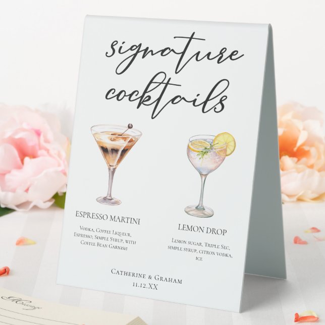 Espresso Martini Lemon Drop Cocktails Hochzeitsmen Tischaufsteller (In Situ (Hochzeit))