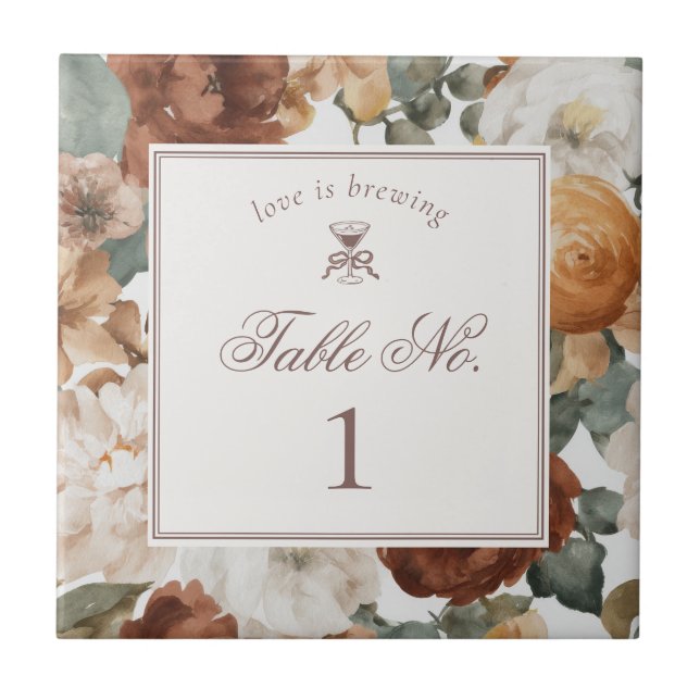 Espresso Martini Love Brewing Wedding Table Number Fliese (Vorderseite)