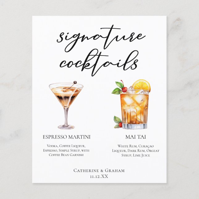 Espresso Martini Mai Tai Cocktails Hochzeitsmenü (Vorderseite)