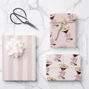 Espresso Martini Pink Bow Feminine Geschenkpapier Set