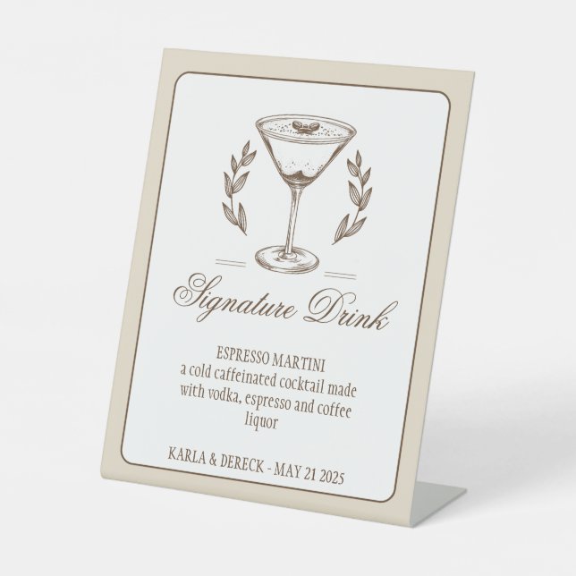 Espresso Martini Signature Drink Menü Hochzeit Sockelschild (Vorderseite)