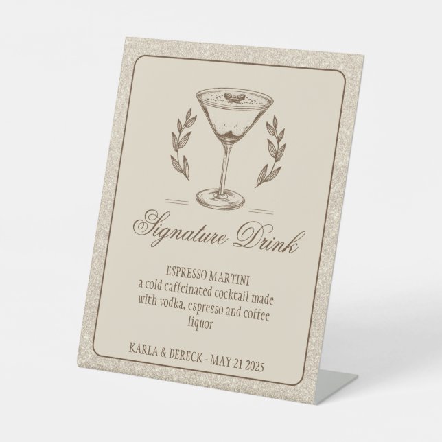 Espresso Martini Signature Drink Wedding Sockelschild (Vorderseite)