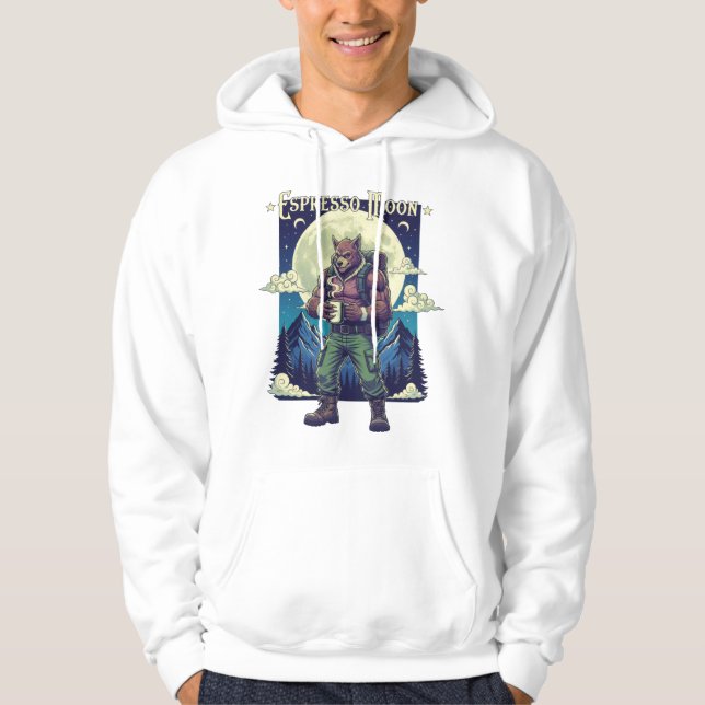 Espresso Moon Werewolf Camping Illustration Hoodie (Vorderseite)