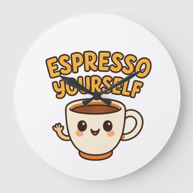 Espresso | Niedliche und lustige Kaffeepultur Große Wanduhr (Vorderseite)