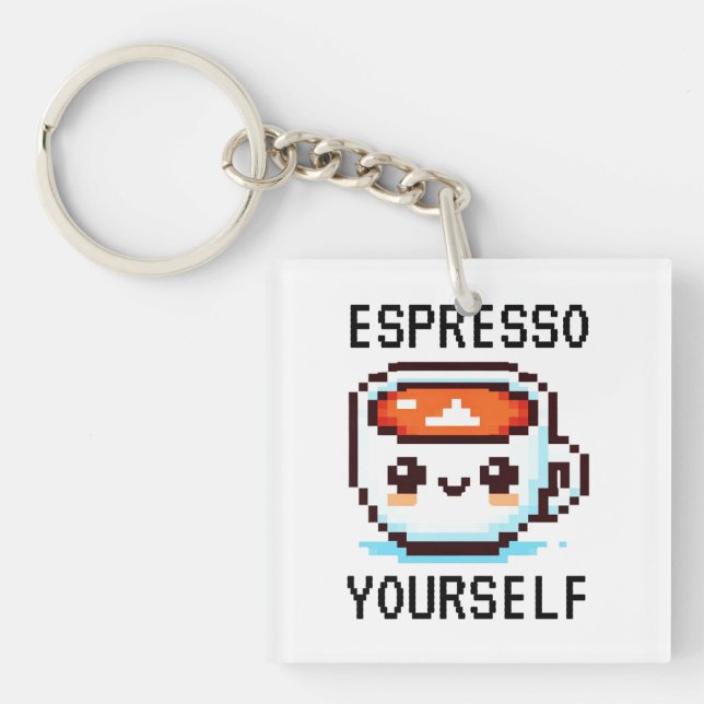 Espresso Sie selbst - Funny Pixel Art Coffee Desig Schlüsselanhänger (Vorderseite)