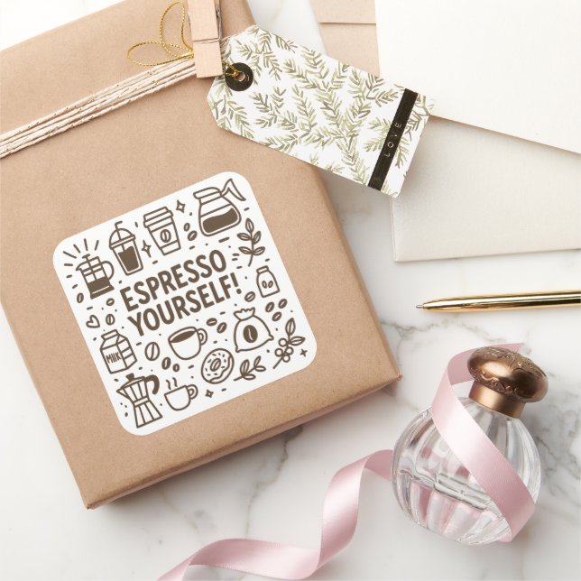 Espresso Sie selbst! Quadratischer Aufkleber (Schenken)