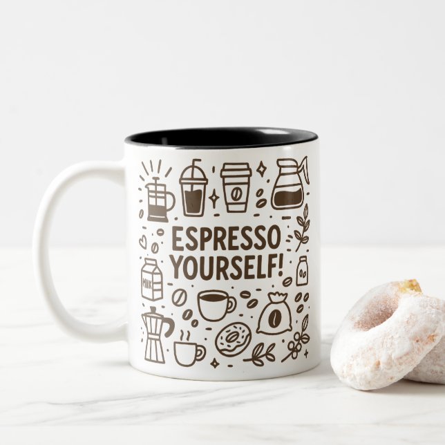 Espresso Sie selbst! Zweifarbige Tasse (Mit Donut)