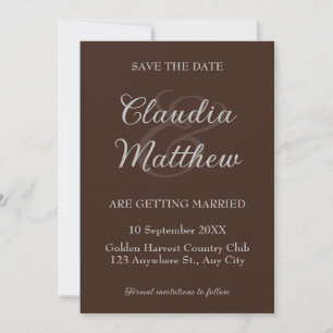 Espresso & Silber-Schriftzug Hochzeit Save The Date