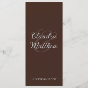Espresso & Silver Script Hochzeitsmenü Menükarte
