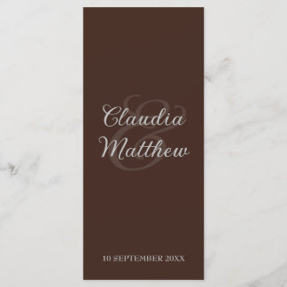 Espresso & Silver Script Hochzeitsmenü Menükarte