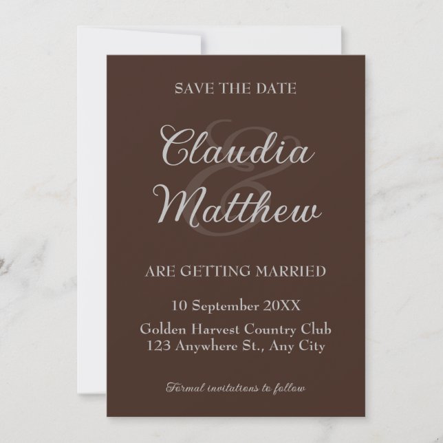 Espresso & Silver Script Photo Wedding Save The Date (Vorderseite)