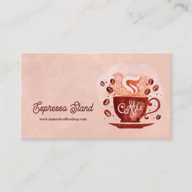 Espresso Stand Coffee Shop Cup und Bohnen Visitenkarte (Vorderseite)
