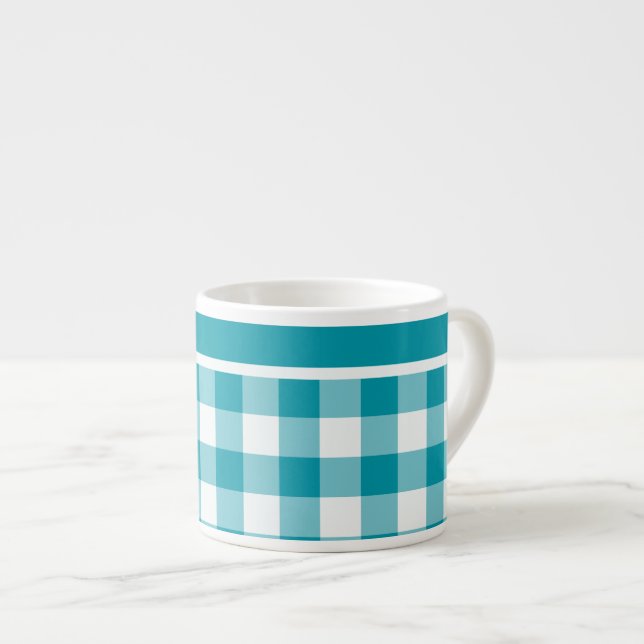 Espresso Tasse, Aquamariner und weißer Karo Gingha Espressotasse (Vorderseite Rechts)