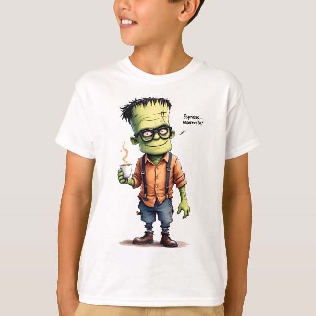 Espresso weckte hoch, Frankenstein mit einer Kaffe T-Shirt (Vorderseite)